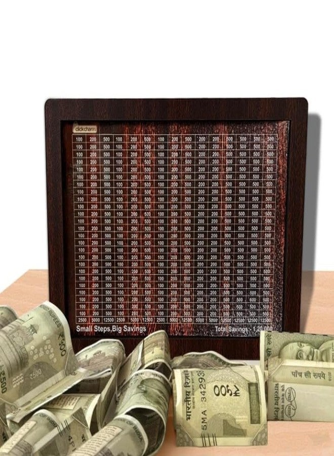 CLICK CHARM Wooden Money-Piggy Bank,Money Box,Coin Box with Carved Design for Kids/Children,Savings Challenge Box,Cash Vault Wooden Savings Box,1,00,000 Savings Challenge Box. - Image 4